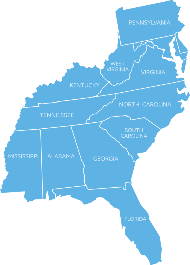 Southern Corrosion Service Area Map